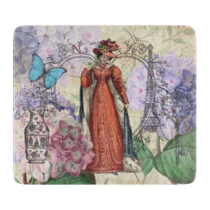 Vintage Paris Eiffel Tower Collage Romantic French Cutting Board