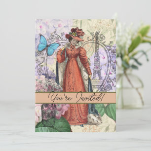 Vintage Paris Eiffel Tower Collage Romantic French Invitation