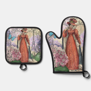 Vintage Paris Eiffel Tower Collage Romantic French Oven Mitt & Pot Holder Set