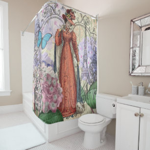 Vintage Paris Eiffel Tower Collage Romantic French Shower Curtain