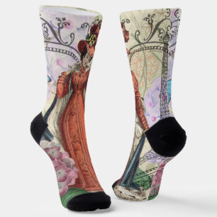 Vintage Paris Eiffel Tower Collage Romantic French Socks