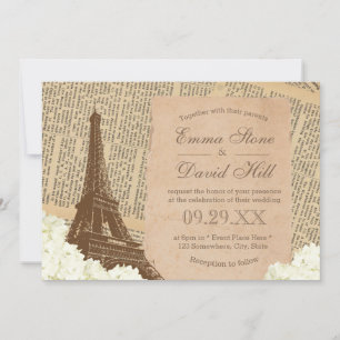 Vintage Paris Eiffel Tower Elegant Floral Wedding Invitation