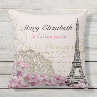 Vintage Paris Eiffel Tower Floral Lace Letter Cushion