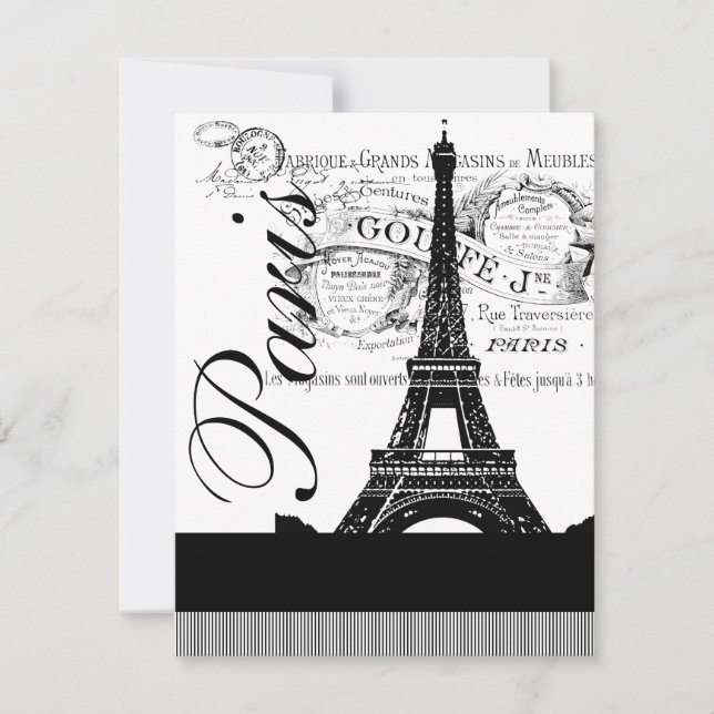 Vintage Paris Eiffel Tower Illustration Invite (Front)