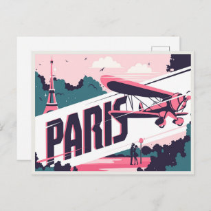 Vintage Paris Eiffel Tower Love Couple Travel Postcard