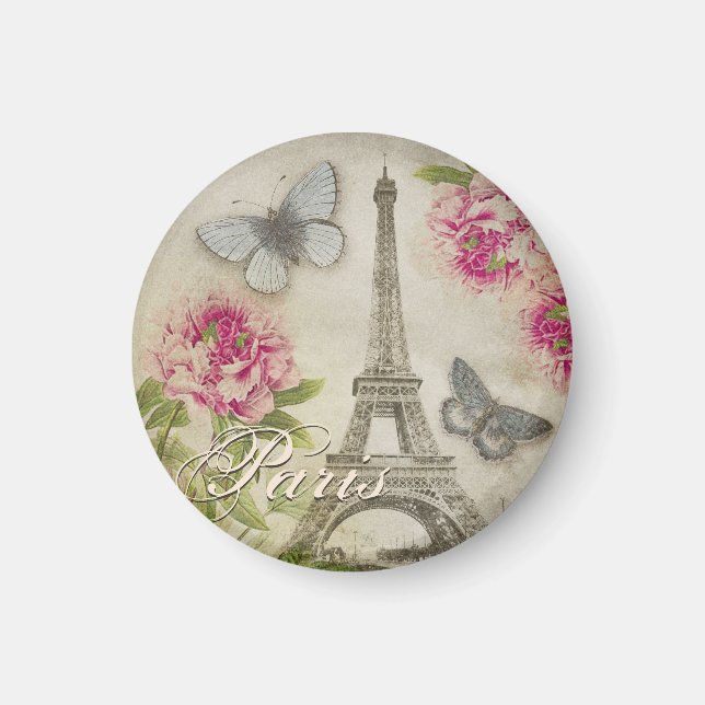 Vintage Paris Eiffel Tower Peonies magnet (Front)