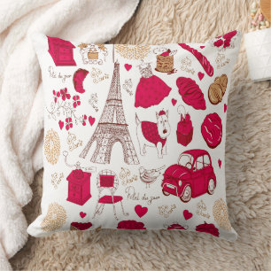 Vintage Paris Eiffel Tower Pink Romance French Cushion