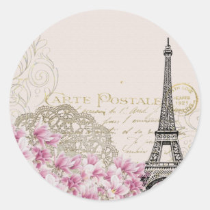 Vintage Paris Eiffel tower print Classic Round Sticker