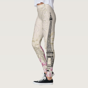 Vintage Paris eiffel tower print leggings