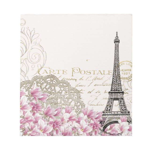 Vintage Paris Eiffel tower print Notepad (Front)