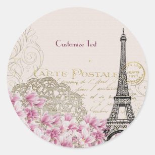 Vintage Paris Eiffel Tower Romantic Personalize Classic Round Sticker