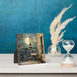 Vintage Paris Eiffel Tower Romantic Travel Art Plaque