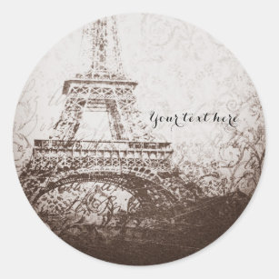 Vintage Paris Eiffel Tower & Roses Chic Elegant Classic Round Sticker