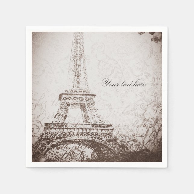 Vintage Paris Eiffel Tower & Roses Chic Elegant Napkin (Front)