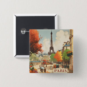 Vintage Paris Eiffel Tower Street Scene 15 Cm Square Badge