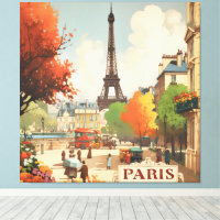 Vintage Paris Eiffel Tower Street Scene
