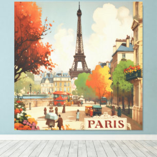 Vintage Paris Eiffel Tower Street Scene Canvas Print