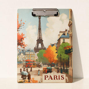 Vintage Paris Eiffel Tower Street Scene Clipboard