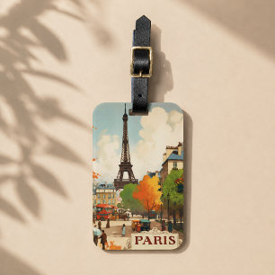 Vintage Paris Eiffel Tower Street Scene Luggage Tag
