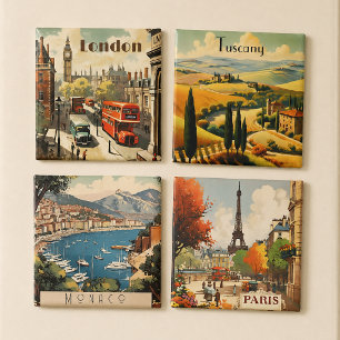 Vintage Paris Eiffel Tower Street Scene Magnet
