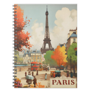 Vintage Paris Eiffel Tower Street Scene Notebook