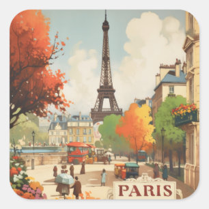 Vintage Paris Eiffel Tower Street Scene Square Sticker