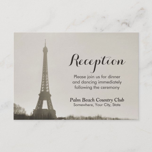 Vintage Paris Eiffel Tower Wedding Reception Enclosure Card (Front)