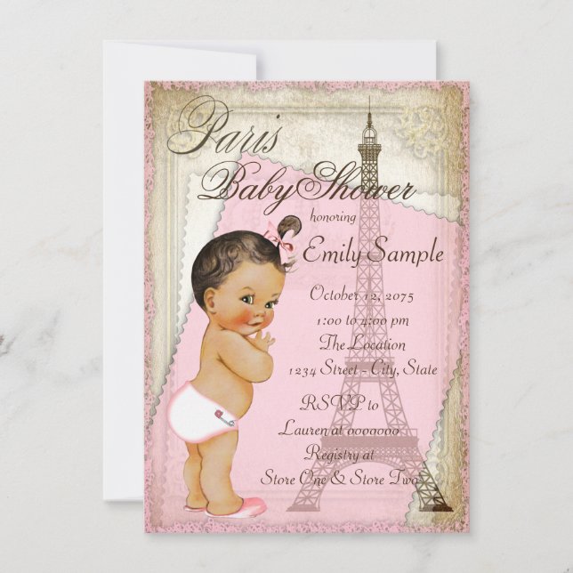 Vintage Paris Ethnic Baby Girl Shower Invitation (Front)