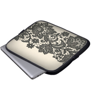 Vintage Paris fashion floral pattern black lace Laptop Sleeve