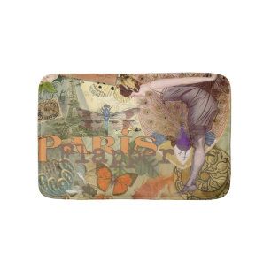 Vintage Paris Flapper Art Deco Peacock Collage Bath Mat