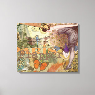 Vintage Paris Flapper Art Deco Peacock Collage Canvas Print