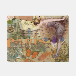 Vintage Paris Flapper Art Deco Peacock Collage Doormat