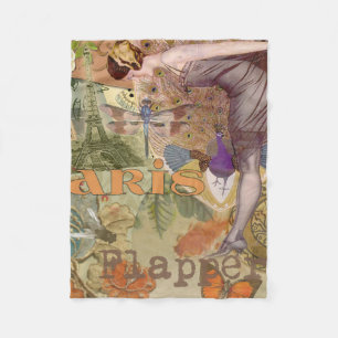 Vintage Paris Flapper Art Deco Peacock Collage Fleece Blanket