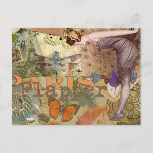 Vintage Paris Flapper Art Deco Peacock Collage Postcard