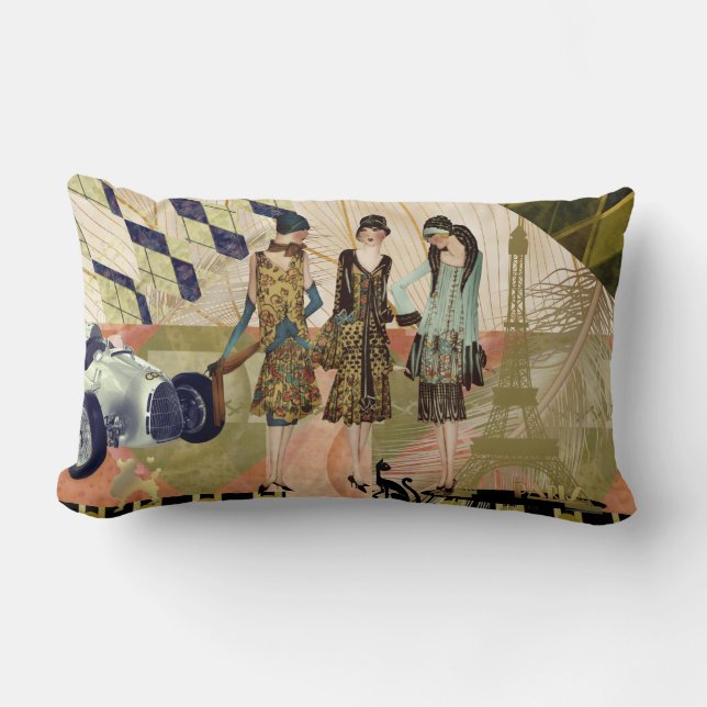 Vintage Paris Flappers Scene  Lumbar Cushion (Front)