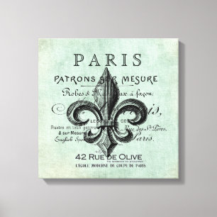 Vintage Paris fleur de lis stretched canvas Print