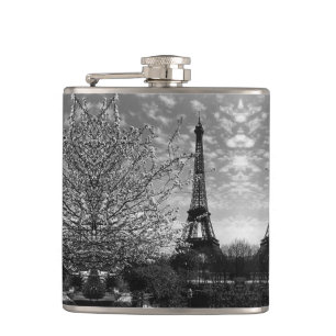 Vintage Paris Fontain Chaillot Tower Eiffel night Hip Flask