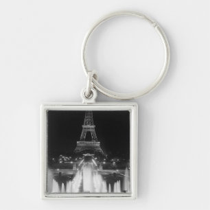 Vintage Paris Fontains Tower Eiffel night Key Ring