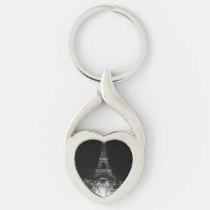 Vintage Paris Fontains Tower Eiffel night Key Ring
