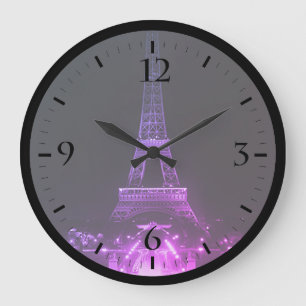 Vintage Paris Fontains Tower Eiffel night Large Cl Large Clock
