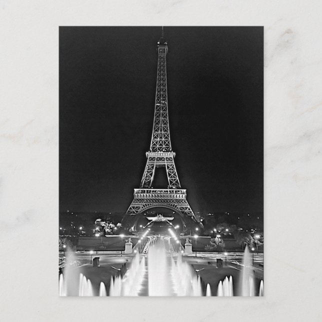 Vintage Paris Fontains Tower Eiffel night Postcard (Front)