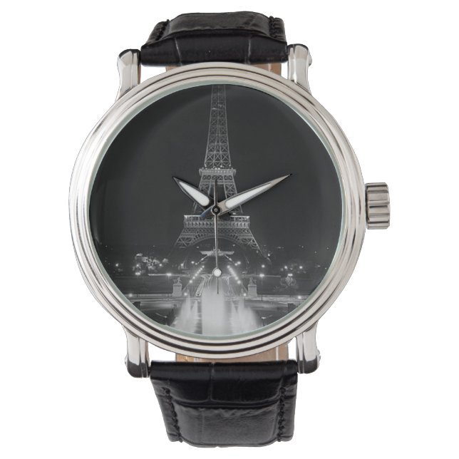 Vintage Paris Fontains Tower Eiffel night Watch (Front)
