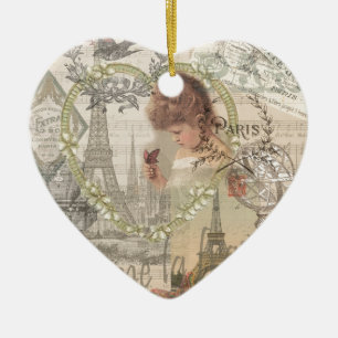 Vintage Paris France Collage Ceramic Tree Decoration