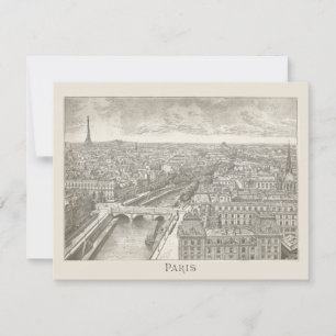 Vintage Paris France Eiffel Tower City PRINTABLE Holiday Card