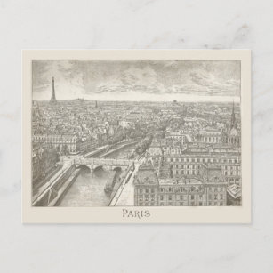 Vintage Paris France Eiffel Tower Cityscape Postcard