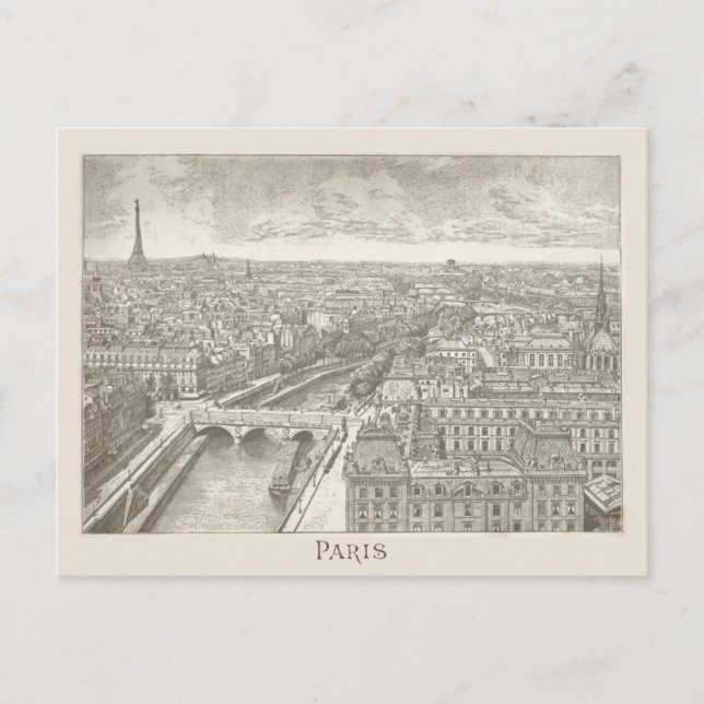 Vintage Paris France Eiffel Tower Cityscape Postcard (Front)