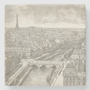 Vintage Paris France Eiffel Tower Cityscape Stone Coaster