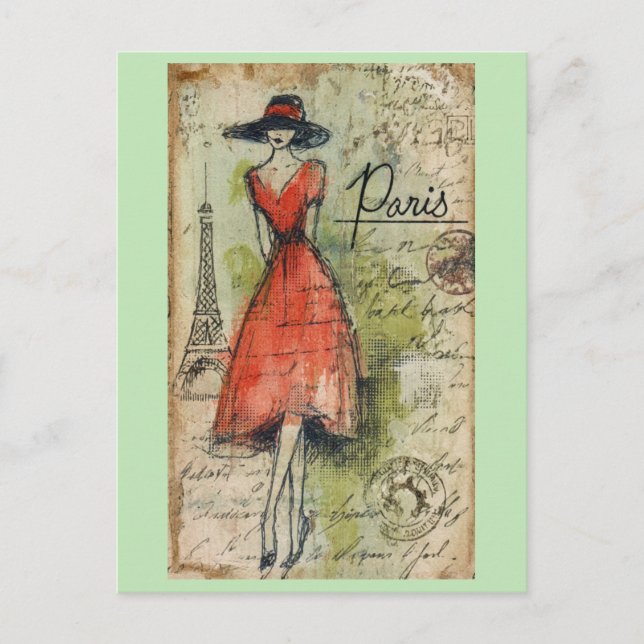 Vintage Paris France Eiffel Tower French Fashion Postcard (Front)