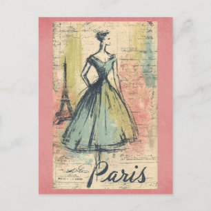 Vintage Paris France Eiffel Tower French Fashion Postcard