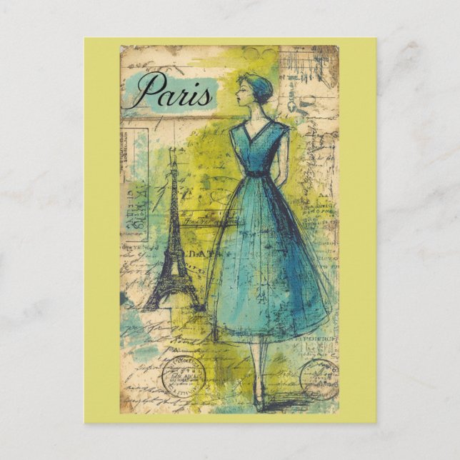 Vintage Paris France Eiffel Tower French Fashion Postcard (Front)